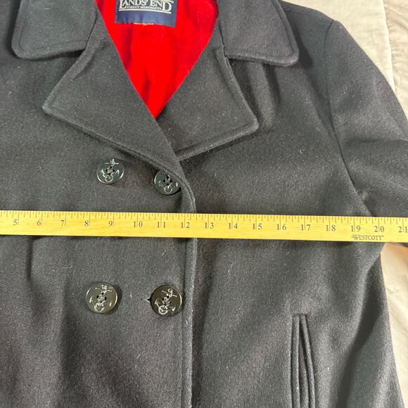 Lands End Wool Pea Coat Womens Double Breasted Black **see measurements - Picture 5 of 6